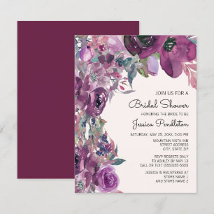 Convites Chuva de Noiva Elegante Lilás Ameixa Roxo Floral