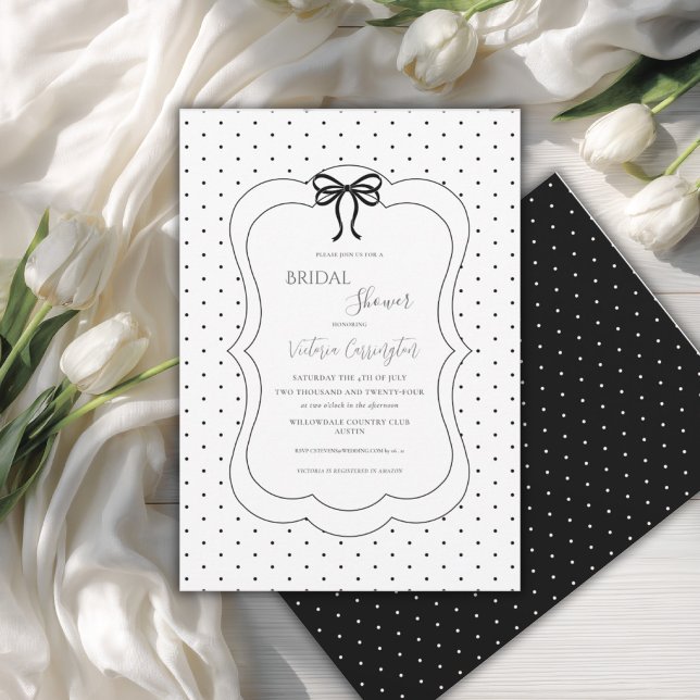 Convites Chuva de Noiva Elegante Preto e Branco com Bolinha (Criador carregado)