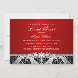 Convites Chuva de Noiva Elegante Vermelho Prata Damask & Jo