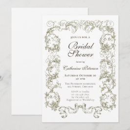 Convites Chuva de Noiva Elegante Vintage Bege Branco Ornata