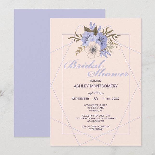 Convites Chuva de Noiva Elegantes Rosas Violeta Cinco Pétal (Frente/Verso)
