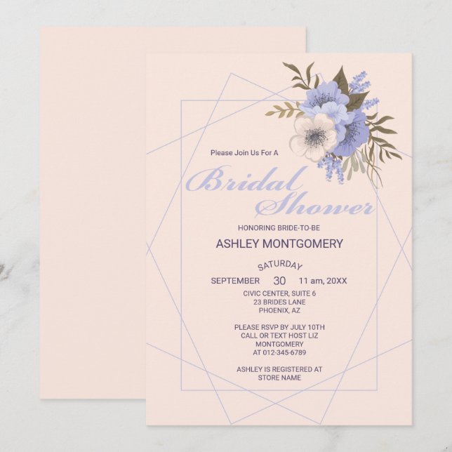 Convites Chuva de Noiva Elegantes Rosas Violeta de Cinco Pé (Frente/Verso)