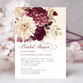 Convites Chuva de Noiva em Aquarela Burgundy e Creme Floral