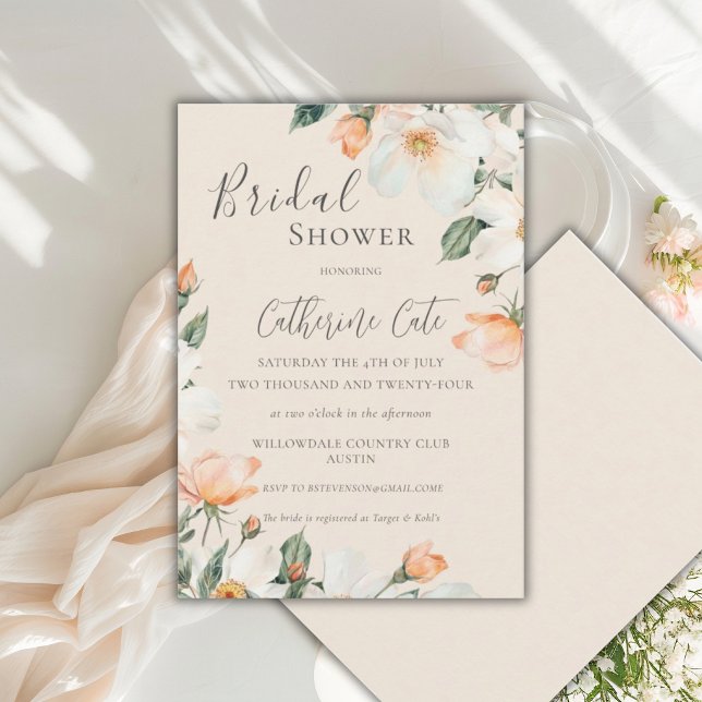 Convites Chuva de Noiva em Aquarela com Rosas Florais de Pê (Criador carregado)