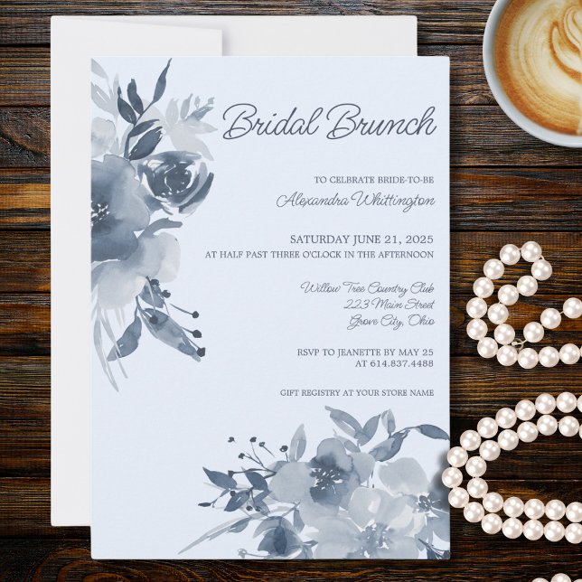 Convites Chuva de Noiva em Azul Empoeirado com Florais em A (Criador carregado)