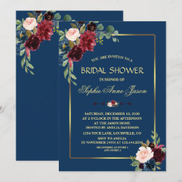 Convites Chuva de Noiva em Azul Marinho Borgonha com Moldur