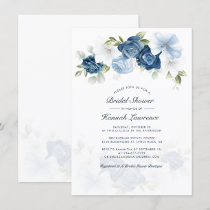 Convites Chuva de Noiva em Azul Poeirento Elegante com Flor