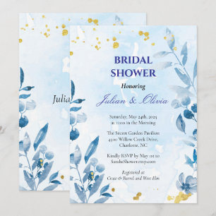 Convites Chuva de Noiva em Azul Poeirento Luxuoso com Aquar