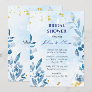 Convites Chuva de Noiva em Azul Poeirento Luxuoso com Aquar