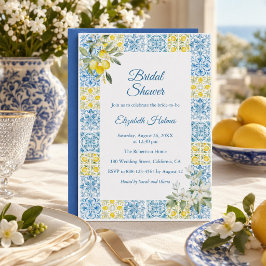 Convites Chuva de Noiva em Azulejo Azul Mediterrâneo com Li