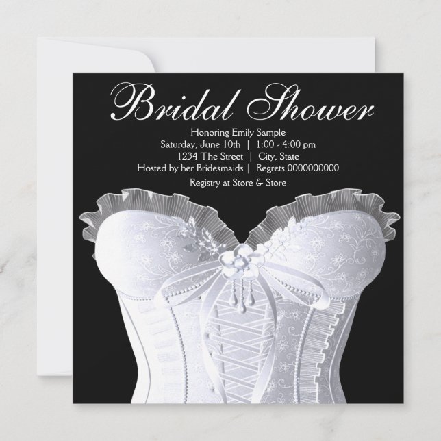 Convites Chuva de Noiva em Corset Branco Damask (Frente)