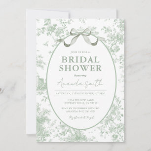 Convites Chuva de Noiva em Floral Toile Verde Poeirento