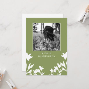 Convites Chuva de Noiva em Foto P&B Floral Branco Verde Mus