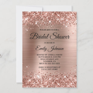 Convites Chuva de Noiva em Glitter Rosa Dourado com Letra R