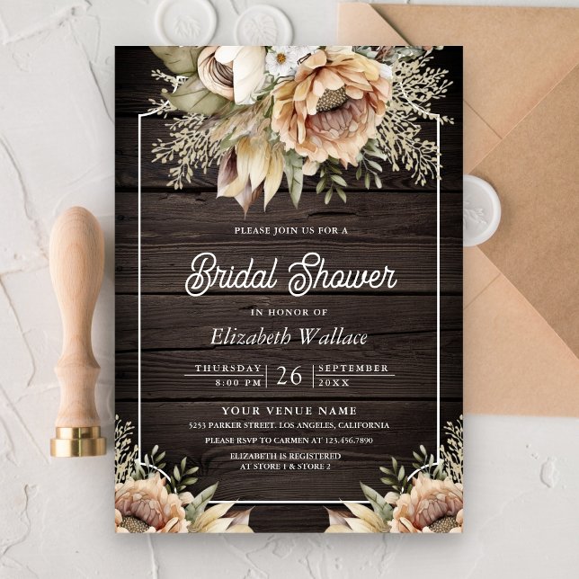 Convites Chuva de Noiva em Madeira com Floral Terroso Boêmi (Criador carregado)