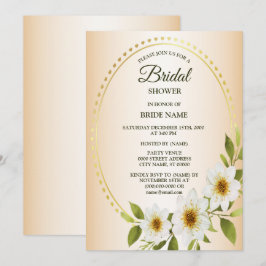 Convites Chuva de Noiva em Moldura Dourada com Floral Branc