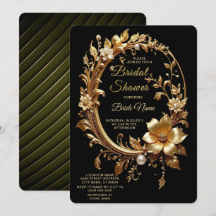 Convites Chuva de Noiva em Moldura Floral Dourada Ornamenta