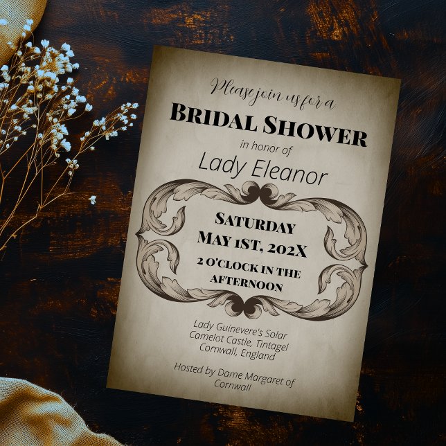 Convites Chuva de Noiva em Pergaminho Medieval Renascença S (Medieval Renaissance Parchment Moody Bridal Shower Invitation)