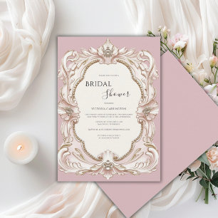 Convites Chuva de Noiva em Quadro Vintage Elegante Rosa
