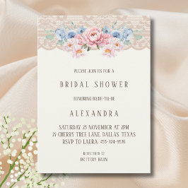 Convites Chuva de Noiva em Renda Floral Rosa Marfim Antigo
