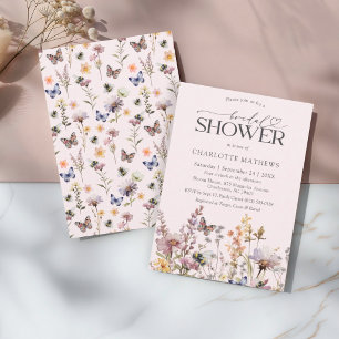 Convites Chuva de Noiva em Rosa Corado com Flor Silvestre e