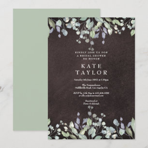 Convites Chuva de Noiva em Salvia em Quadro Negro e Flor de