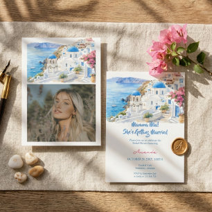 Convites Chuva de Noiva em Santorini, Grécia, com Aquarela