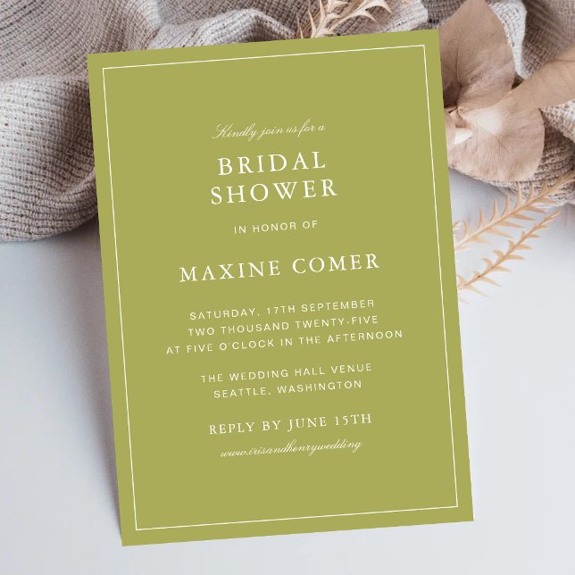Convites Chuva de Noiva em Script Verde Oliva Elegante (Elegant olive green bridal shower invitations create a graceful and memorable celebration.)