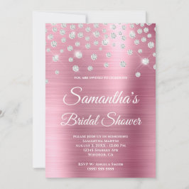 Convites Chuva de Noiva em Seda Rosa com Diamante Brilhante