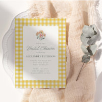 Chuva de Noiva em Xadrez Amarelo Floral em Aquarel