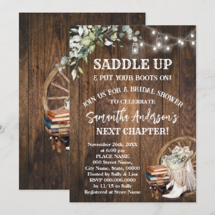 Convites Chuva de Noiva Eucalipto Saddle Up Botas & Livros