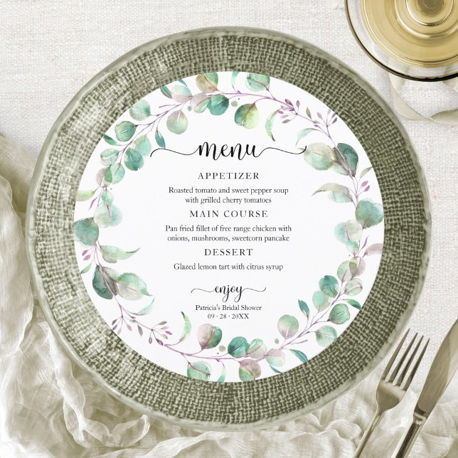Convites Chuva de Noiva Eucalipto Verde Menu Círculo (Criador carregado)