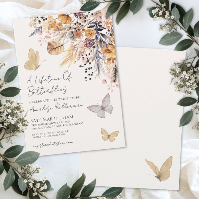 Convites Chuva de Noiva Flor Silvestre Borboleta (Butterfly Wildflower Bridal Shower Invitation )