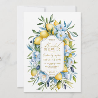 Convites Chuva de Noiva Floral Amarela Azul Limão Italiano