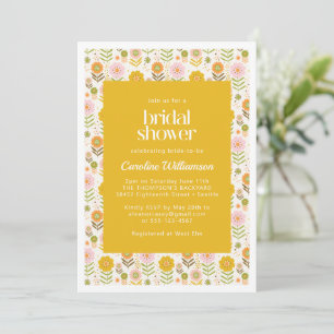 Convites Chuva de Noiva Floral Amarela Escandinava Retrô