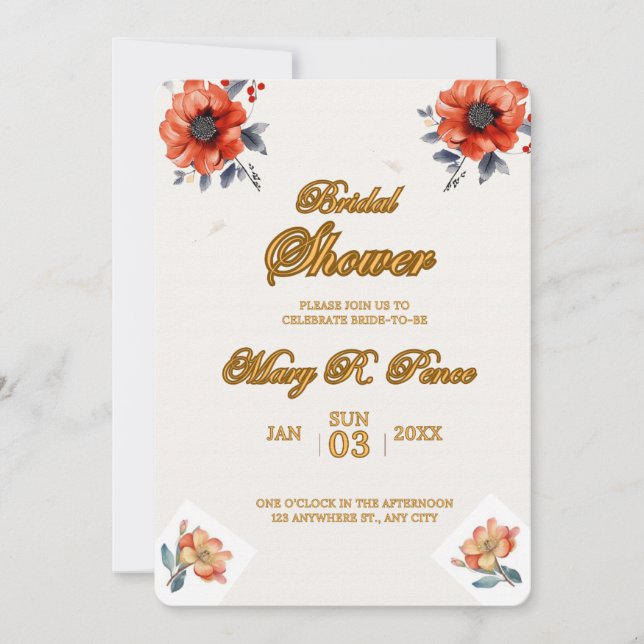 Convites Chuva de Noiva Floral Aquarela Terrosa Casamento  (Frente)