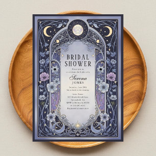 Convites Chuva de Noiva Floral Art Nouveau Lua Celestial