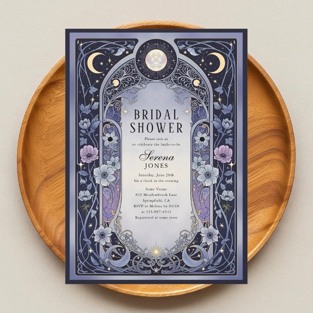 Convites Chuva de Noiva Floral Art Nouveau Lua Celestial (Criador carregado)