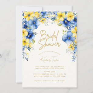 Convites Chuva de Noiva Floral Azul Amarelo