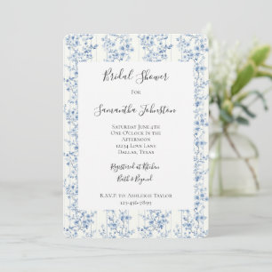 Convites Chuva de Noiva Floral Azul Branco Bonito