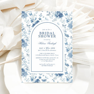 Convites Chuva de Noiva Floral Azul Branco Chinoiserie 