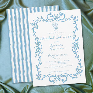 Convites Chuva de Noiva Floral Azul Caprichosa Desenhada à