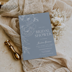 Convites Chuva de Noiva Floral Azul e Branco Vintage Costei