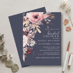 Convites Chuva de Noiva Floral Azul e Rosa Bege