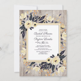 Convites Chuva de Noiva Floral Azul Marinho Creme de Madeir