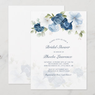 Convites Chuva de Noiva Floral Azul Moderno empoeirado