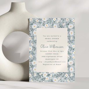Convites Chuva de Noiva Floral Azul Moderno Primavera