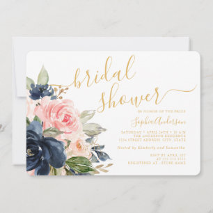 Convites Chuva de Noiva Floral Azul Naval Bonito