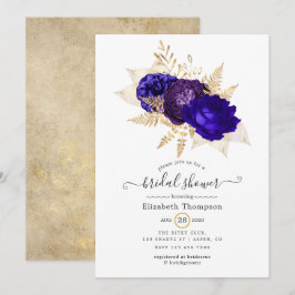 Convites Chuva de Noiva Floral Azul Real, Roxo e Dourado
