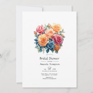 Convites Chuva de Noiva Floral Azul, Rosa, Laranja e Verde